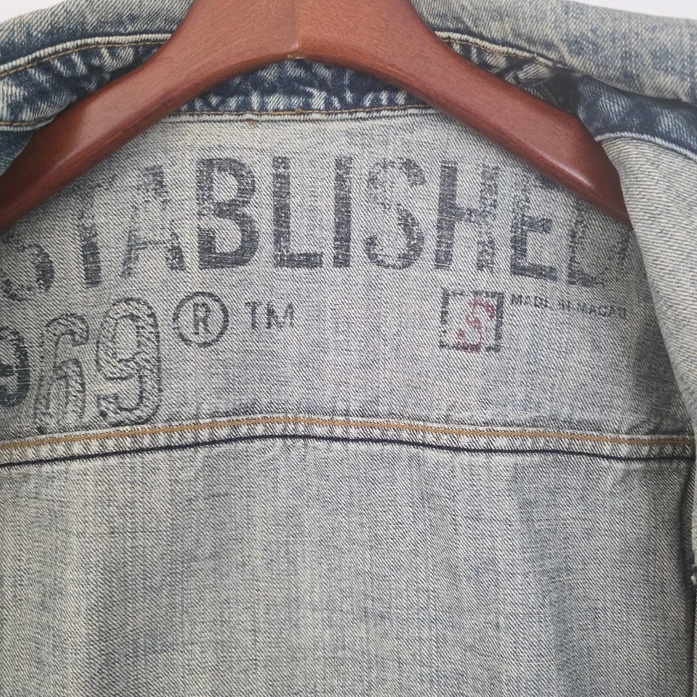 VTG Gap Jeans Jacket Mens Blue Denim Acid Wash 1969 Biker Y2K Trucker Small 40R